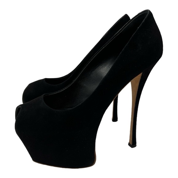 Giuseppe Zanotti Black Suede Peep Toe Platform Pumps Size 38.5 US 8.5 Suede - Picture 3 of 14